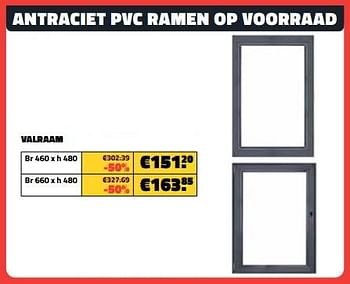 Promotions Antraciet pvc ramen valraam - Produit maison - Bouwcenter Frans Vlaeminck - Valide de 03/07/2023 à 31/07/2023 chez Bouwcenter Frans Vlaeminck