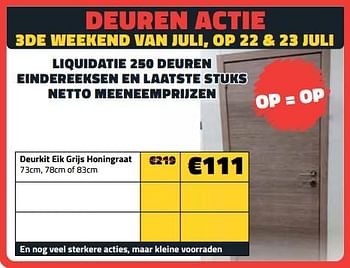 Promoties Deurkit eik grijs honingraat - Huismerk - Bouwcenter Frans Vlaeminck - Geldig van 03/07/2023 tot 31/07/2023 bij Bouwcenter Frans Vlaeminck