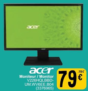 Promotions Acer moniteur - monitor v226hqlbbdum.wv6ee.b04 - Acer - Valide de 27/06/2023 à 10/07/2023 chez Cora