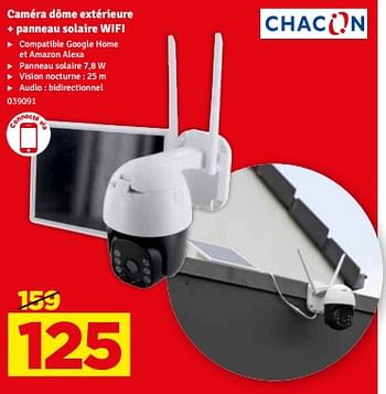 Promotions Chacon caméra dôme extérieure + panneau solaire wifi - Chacon - Valide de 27/06/2023 à 06/07/2023 chez Mr. Bricolage
