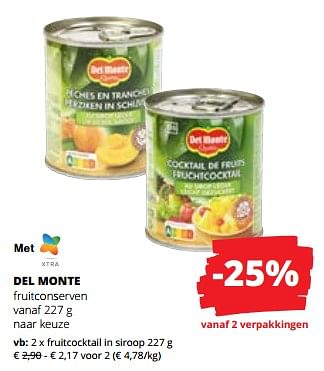 Promoties Del monte fruitconserven fruitcocktail in siroop - Del Monte - Geldig van 29/06/2023 tot 12/07/2023 bij Spar (Colruytgroup)