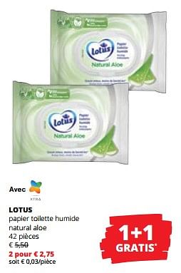 Promoties Lotus papier toilette humide natural aloe - Lotus Nalys - Geldig van 29/06/2023 tot 12/07/2023 bij Spar (Colruytgroup)