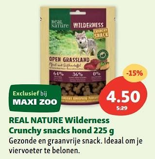 Promoties Real nature wilderness crunchy snacks hond - Real Nature - Geldig van 05/07/2023 tot 12/07/2023 bij Maxi Zoo
