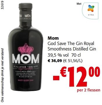 Promoties Mom god save the gin royal smoothness distilled gin - MOM - Geldig van 28/06/2023 tot 11/07/2023 bij Colruyt