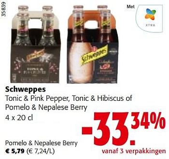 Promoties Schweppes pomelo + nepalese berry - Schweppes - Geldig van 28/06/2023 tot 11/07/2023 bij Colruyt