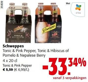 Promoties Schweppes tonic + pink pepper - Schweppes - Geldig van 28/06/2023 tot 11/07/2023 bij Colruyt