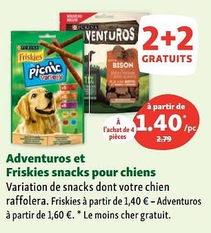 Promotions Adventuros et friskies snacks pour chiens - Purina - Valide de 05/07/2023 à 12/07/2023 chez Maxi Zoo