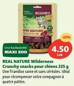 Promotions Real nature wilderness crunchy snacks pour chiens - Real Nature - Valide de 05/07/2023 à 12/07/2023 chez Maxi Zoo