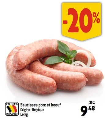 Promotions Saucisses porc et boeuf - Produit Maison - Smatch - Valide de 28/06/2023 à 04/07/2023 chez Smatch