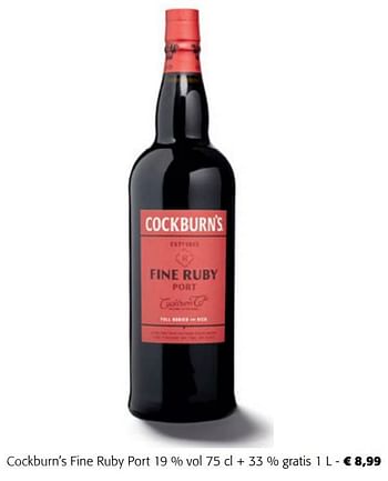 Promoties Cockburn`s fine ruby port - Cockburn's - Geldig van 28/06/2023 tot 11/07/2023 bij Colruyt