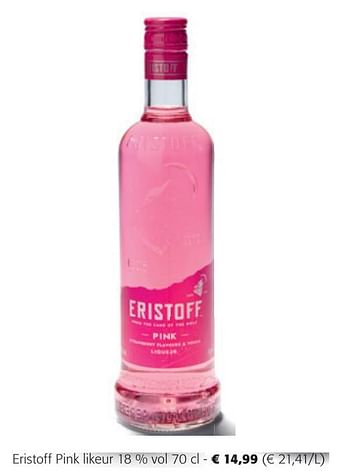 Promoties Eristoff pink likeur - Eristoff - Geldig van 28/06/2023 tot 11/07/2023 bij Colruyt