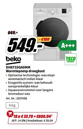 Promoties Beko dh8733ga0mm warmtepomp droogkast - Beko - Geldig van 01/07/2023 tot 02/07/2023 bij Media Markt