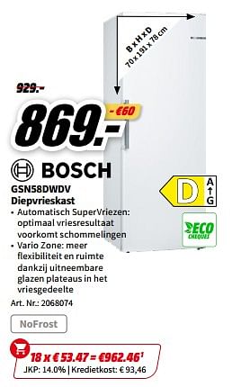 Promoties Bosch gsn58dwdv diepvrieskast - Bosch - Geldig van 01/07/2023 tot 02/07/2023 bij Media Markt