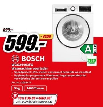 Promoties Bosch wgg24403fg wasmachine voorlader - Bosch - Geldig van 01/07/2023 tot 02/07/2023 bij Media Markt