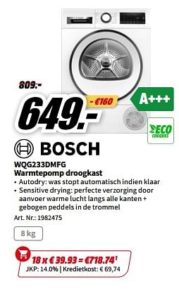 Promoties Bosch wqg233dmfg warmtepomp droogkast - Bosch - Geldig van 01/07/2023 tot 02/07/2023 bij Media Markt