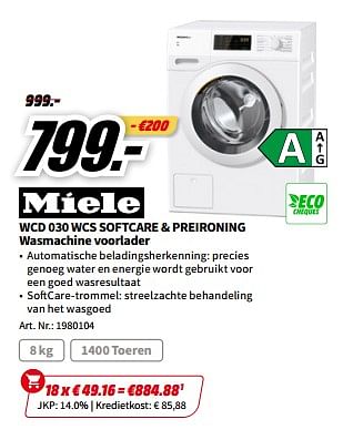 Promoties Miele wcd 030 wcs softcare + preironing wasmachine voorlader - Miele - Geldig van 01/07/2023 tot 02/07/2023 bij Media Markt