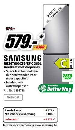 Promoties Samsung rb36t600cs9-ef c 360l koelkast met diepvries - Samsung - Geldig van 01/07/2023 tot 02/07/2023 bij Media Markt