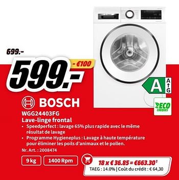 Promotions Bosch wgg24403fg lave-linge frontal - Bosch - Valide de 01/07/2023 à 02/07/2023 chez Media Markt