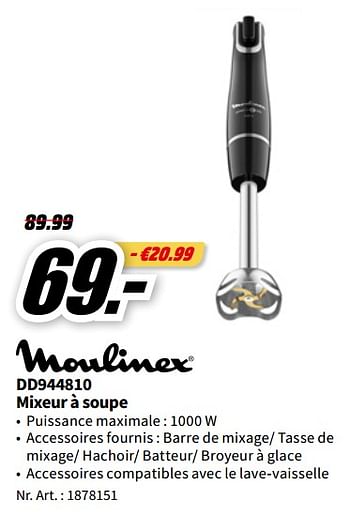 Promotions Moulinex dd944810 mixeur à soupe - Moulinex - Valide de 01/07/2023 à 02/07/2023 chez Media Markt