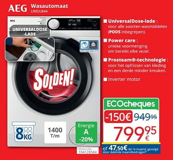 Promoties Aeg wasautomaat lr85u844 - AEG - Geldig van 01/07/2023 tot 31/07/2023 bij Eldi