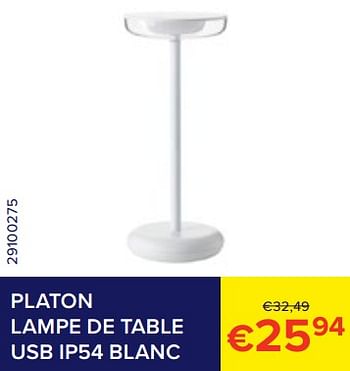 Promotions Platon lampe de table usb ip54 blanc - Brilliant - Valide de 01/07/2023 à 31/07/2023 chez Euro Shop