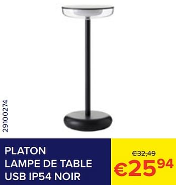Promotions Platon lampe de table usb ip54 noir - Brilliant - Valide de 01/07/2023 à 31/07/2023 chez Euro Shop