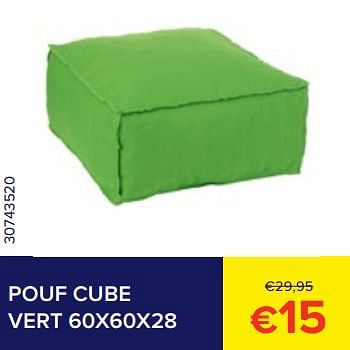 Promotions Pouf cube vert - Produit Maison - Euroshop - Valide de 01/07/2023 à 31/07/2023 chez Euro Shop