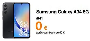 Promotions Samsung galaxy a34 5g - Samsung - Valide de 01/07/2023 à 31/07/2023 chez Orange