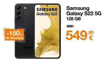 Promotions Samsung galaxy s22 5g 128 gb - Samsung - Valide de 01/07/2023 à 31/07/2023 chez Orange