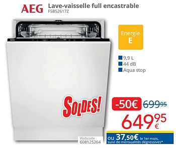 Promotions Aeg lave-vaisselle full encastrable fsb52617z - AEG - Valide de 01/07/2023 à 31/07/2023 chez Eldi