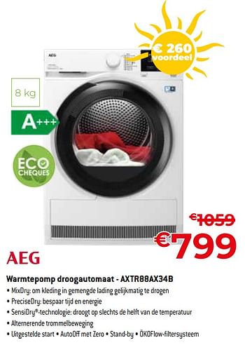 Promoties Aeg warmtepomp droogautomaat - axtr88ax34b - AEG - Geldig van 01/07/2023 tot 31/07/2023 bij Exellent