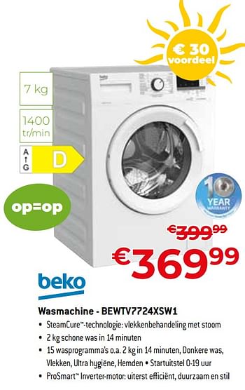 Promotions Beko wasmachine - bewtv7724xsw1 - Beko - Valide de 01/07/2023 à 31/07/2023 chez Exellent