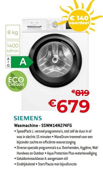 Promoties Siemens wasmachine - sswm14n274fg - Siemens - Geldig van 01/07/2023 tot 31/07/2023 bij Exellent