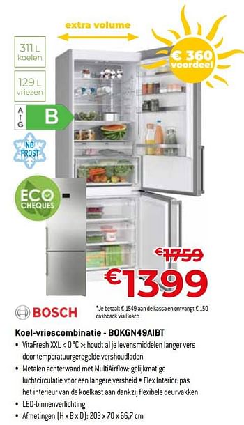 Promoties Bosch koel-vriescombinatie - bokgn49aibt - Bosch - Geldig van 01/07/2023 tot 31/07/2023 bij Exellent