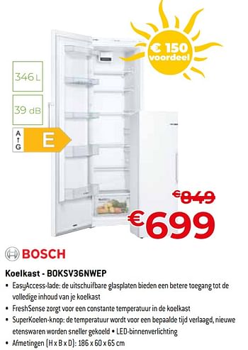 Promoties Bosch koelkast - boksv36nwep - Bosch - Geldig van 01/07/2023 tot 31/07/2023 bij Exellent
