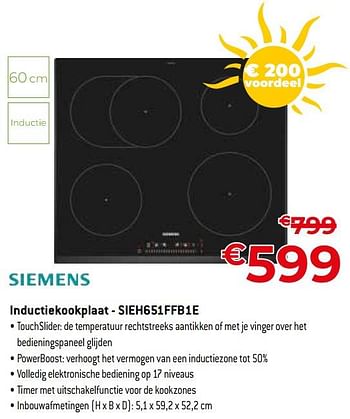 Promoties Siemens inductiekookplaat - sieh651ffb1e - Siemens - Geldig van 01/07/2023 tot 31/07/2023 bij Exellent