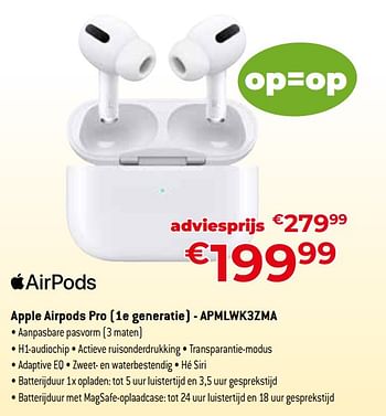 Promoties Apple apple airpods pro 1e generatie - apmlwk3zma - Apple - Geldig van 01/07/2023 tot 31/07/2023 bij Exellent