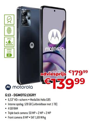 Promoties Motorola g13 - dgmotg13gry - Motorola - Geldig van 01/07/2023 tot 31/07/2023 bij Exellent