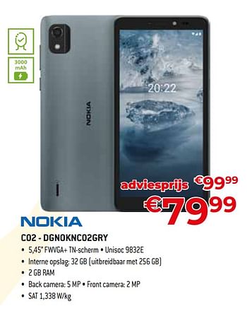 Promoties Nokia c02 - dgnoknc02gry - Nokia - Geldig van 01/07/2023 tot 31/07/2023 bij Exellent