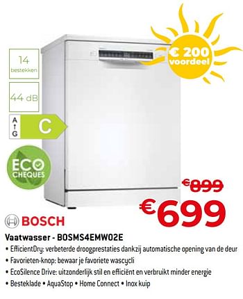 Promoties Bosch vaatwasser - bosms4emw02e - Bosch - Geldig van 01/07/2023 tot 31/07/2023 bij Exellent