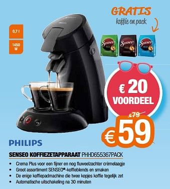 Promoties Philips senseo koffiezetapparaat phhd655367pack - Philips - Geldig van 01/07/2023 tot 31/07/2023 bij Expert