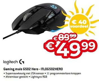 Promoties Gaming muis g502 hero - itlog502hero - Logitech - Geldig van 01/07/2023 tot 31/07/2023 bij Exellent