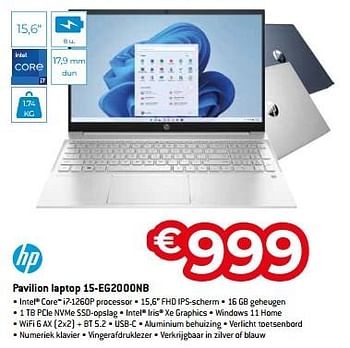 Promoties Hp pavilion laptop 15-eg2000nb - HP - Geldig van 01/07/2023 tot 31/07/2023 bij Exellent