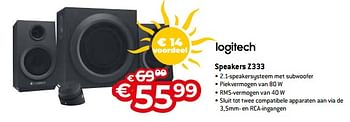 Promoties Logitech speakers z333 - Logitech - Geldig van 01/07/2023 tot 31/07/2023 bij Exellent