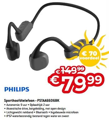 Promoties Philips sporthoofdtelefoon - pstaa6606bk - Philips - Geldig van 01/07/2023 tot 31/07/2023 bij Exellent