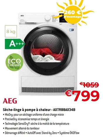 Promotions Aeg sèche-linge à pompe à chaleur - axtr88ax34b - AEG - Valide de 01/07/2023 à 31/07/2023 chez Exellent