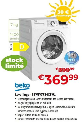 Promotions Beko lave-linge - bewtv7724xsw1 - Beko - Valide de 01/07/2023 à 31/07/2023 chez Exellent
