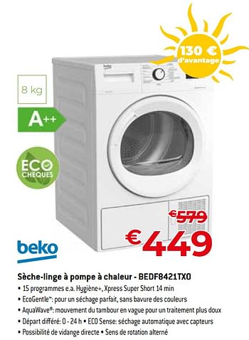 Promotions Beko sèche-linge à pompe à chaleur - bedf8421txo - Beko - Valide de 01/07/2023 à 31/07/2023 chez Exellent