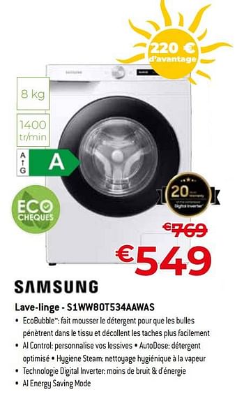 Promotions Samsung lave-linge - s1ww80t534aawas - Samsung - Valide de 01/07/2023 à 31/07/2023 chez Exellent