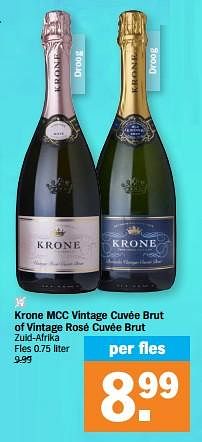 Promoties Krone mcc vintage cuvée brut of vintage rosé cuvée brut - Schuimwijnen - Geldig van 03/07/2023 tot 09/07/2023 bij Albert Heijn